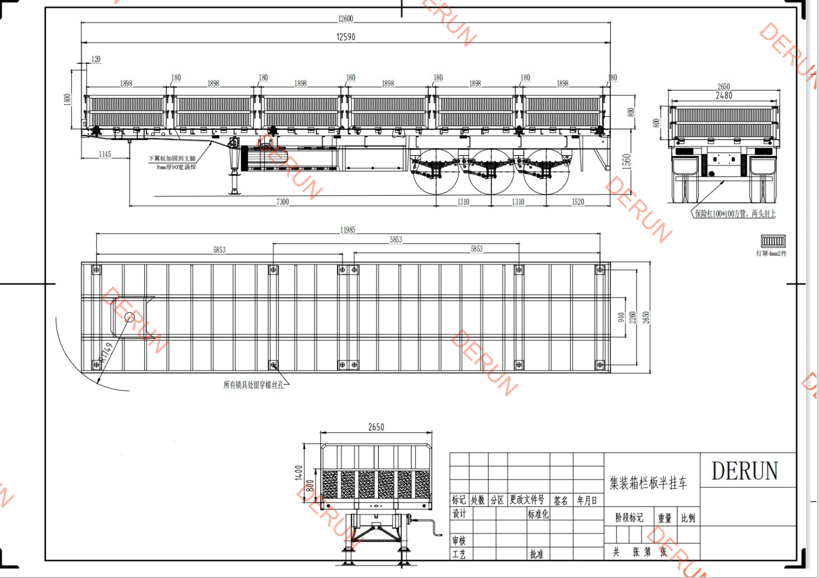 Tegning av 3 akselfall semitrailer
