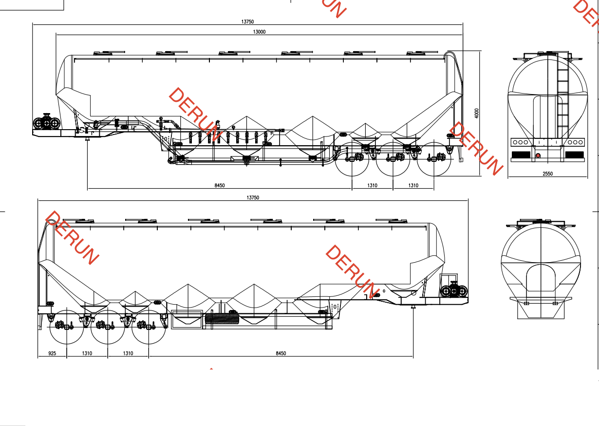 Tegning av 56 CBM sementtank semi -trailer